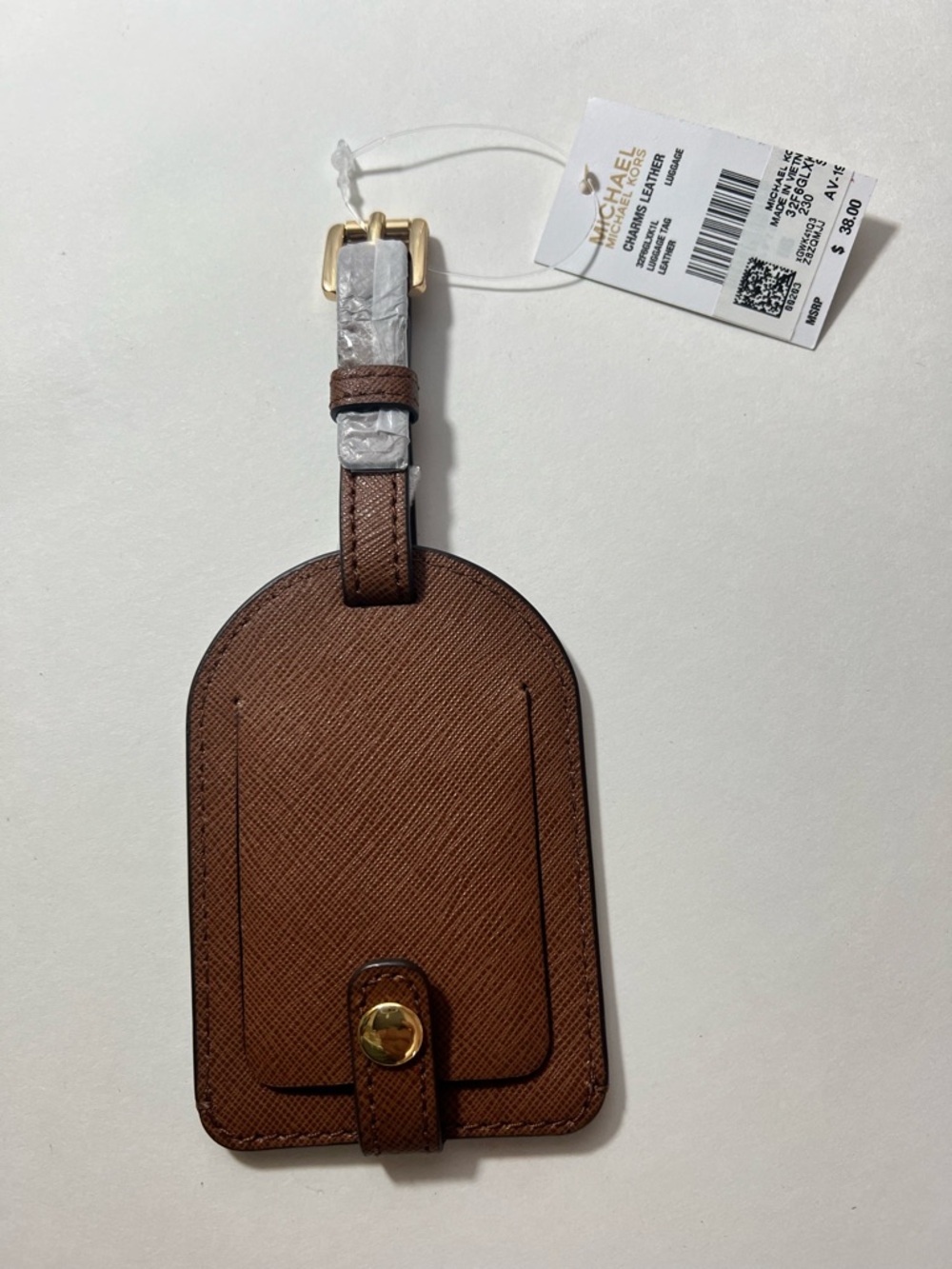 Michael Kors Brown Saffiano Leather Luggage Tag with Gold Hardware